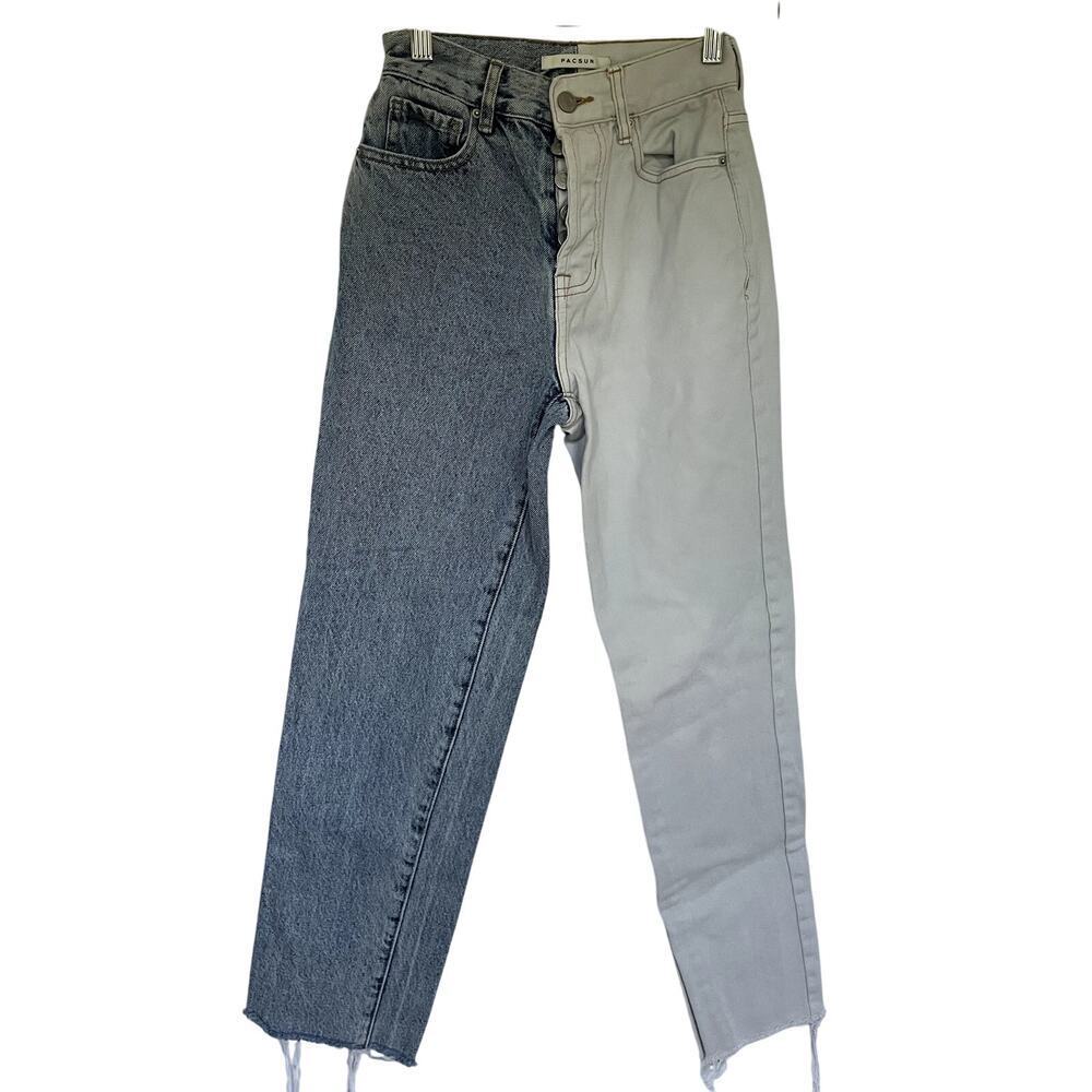 Pacsun high rise straight two tone white and medium wash blue jeans women's 23